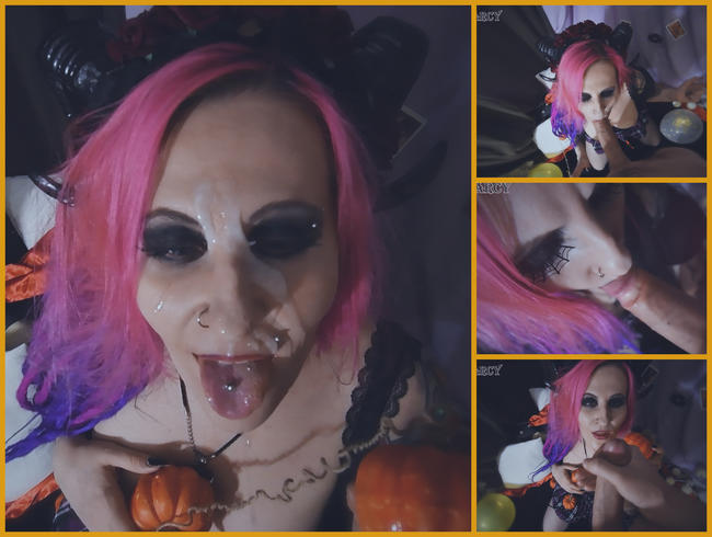 Dämon Mädchen Halloween Blowjob und Gesichtsbehandlung
