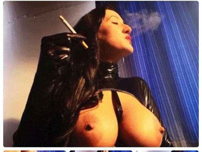 Latex domina gloves smoking