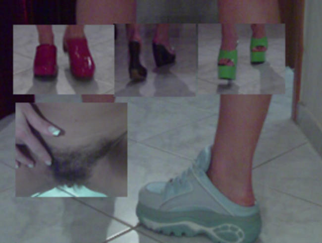 Catwalk mit 4 Paar Heels+Clogs + haarige Fotze